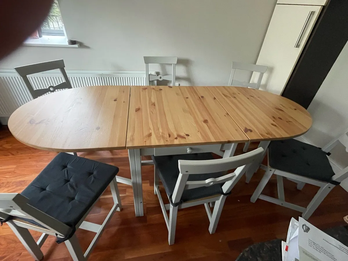 Dining table - adjustable drop leaf - 6 chairs - Image 2