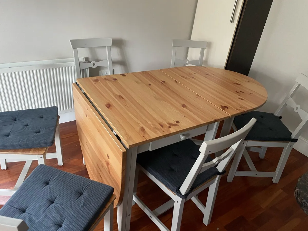 Dining table - adjustable drop leaf - 6 chairs - Image 3