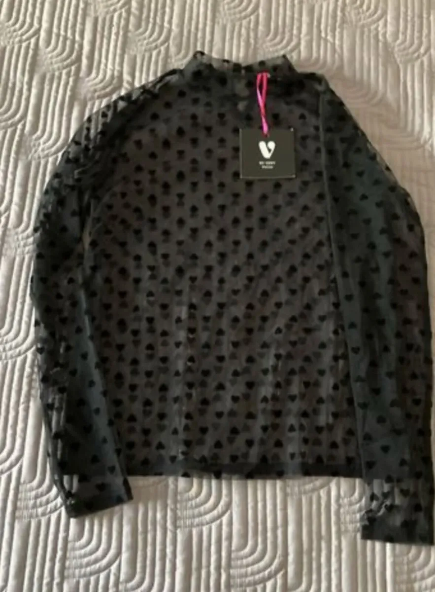 BY VERY Petite Black Chiffon Top Size 10 UK - Image 1