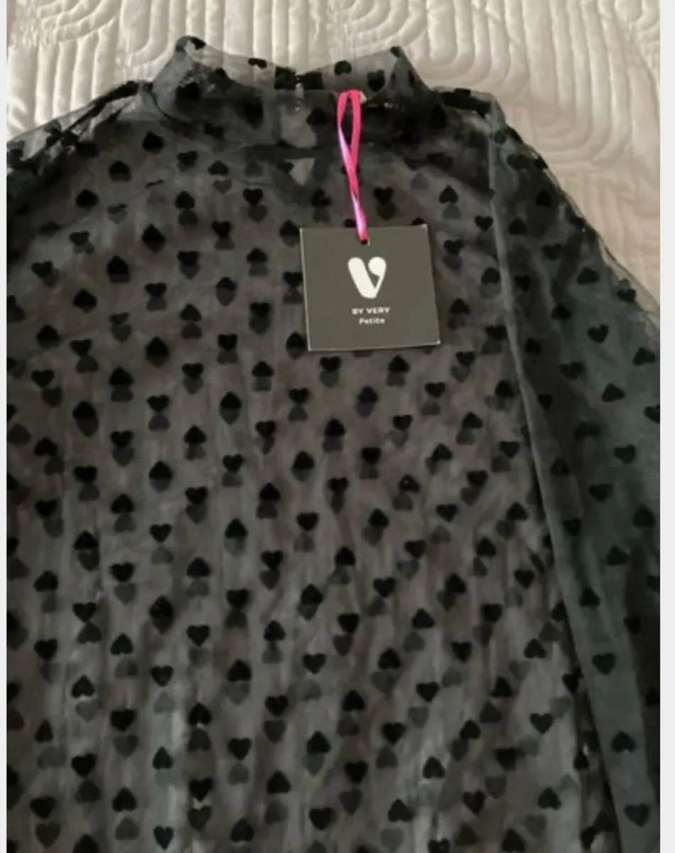 BY VERY Petite Black Chiffon Top Size 10 UK - Image 2