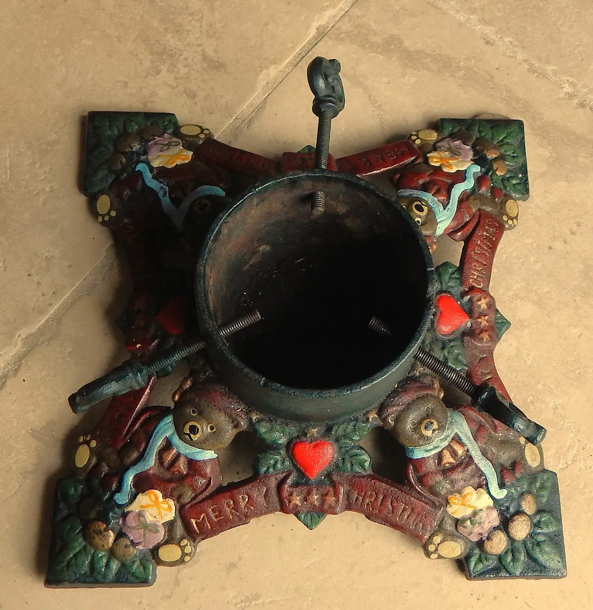 Vintage Heavy Cast Iron Christmas Bears Tree Stand - Image 2