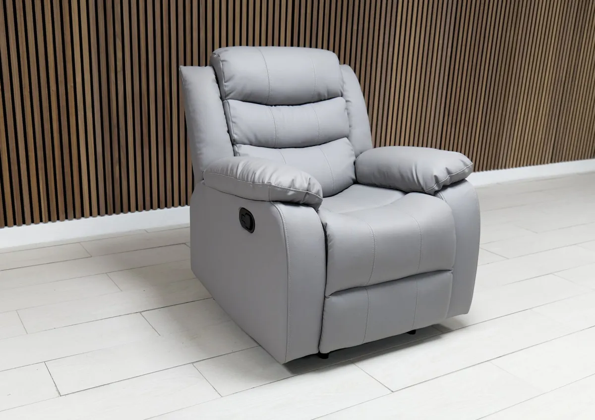 Light Grey Leather Wireless Charging Recliner Sofa - Image 4