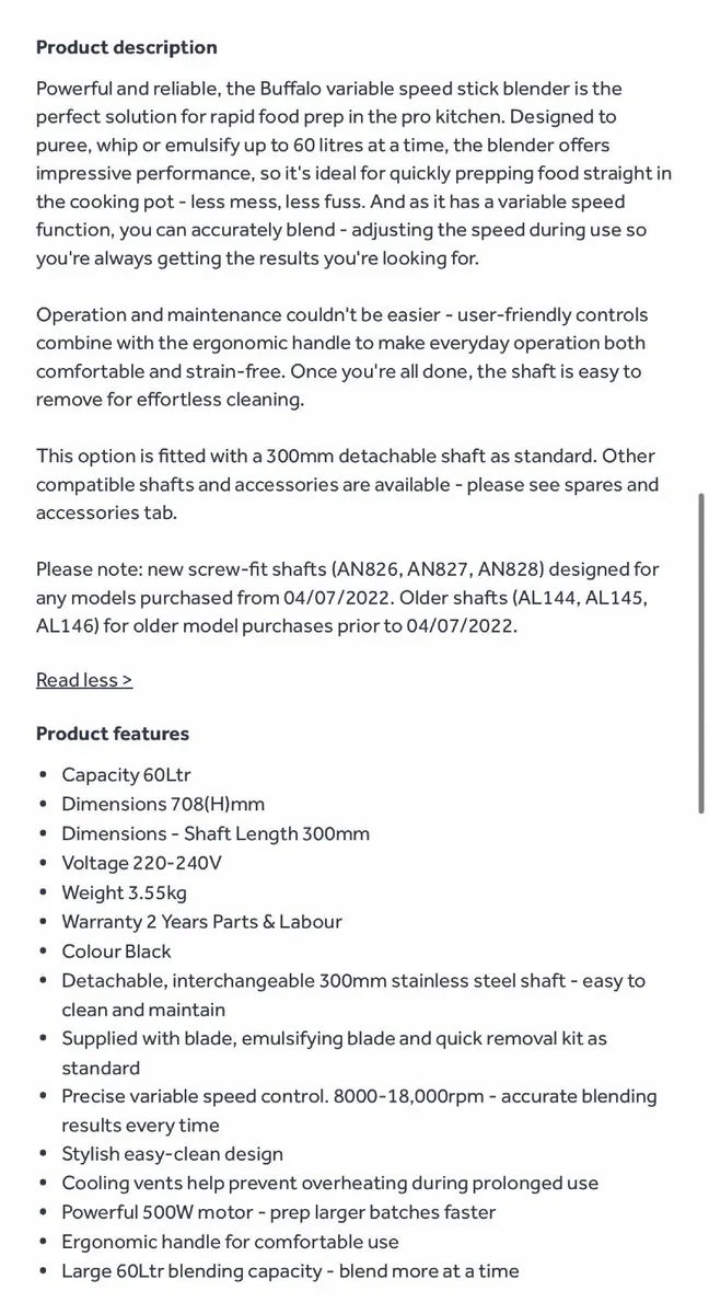 Buffalo Variable Speed Blender - only 6 months old - Image 2