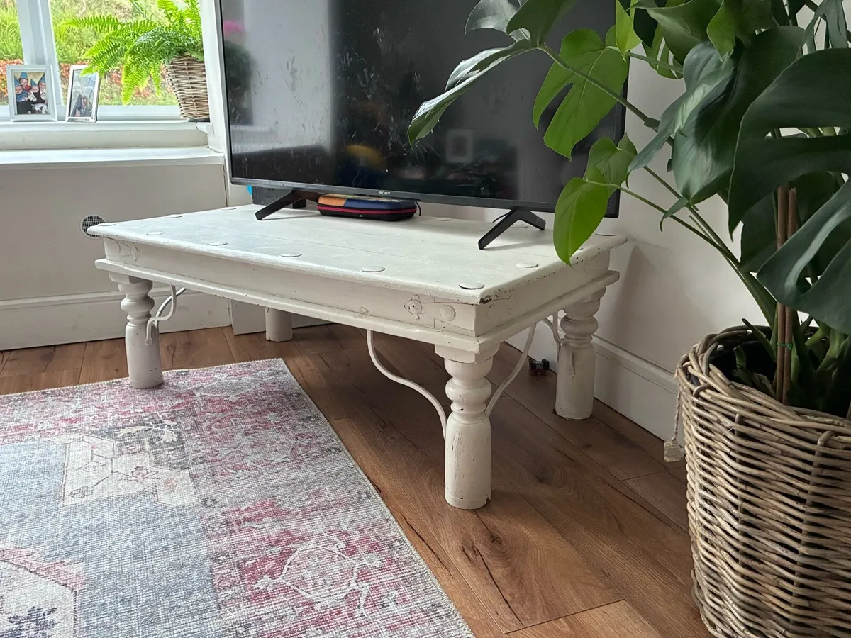Rustic antique TV Stand/Coffee Table - White - Image 1