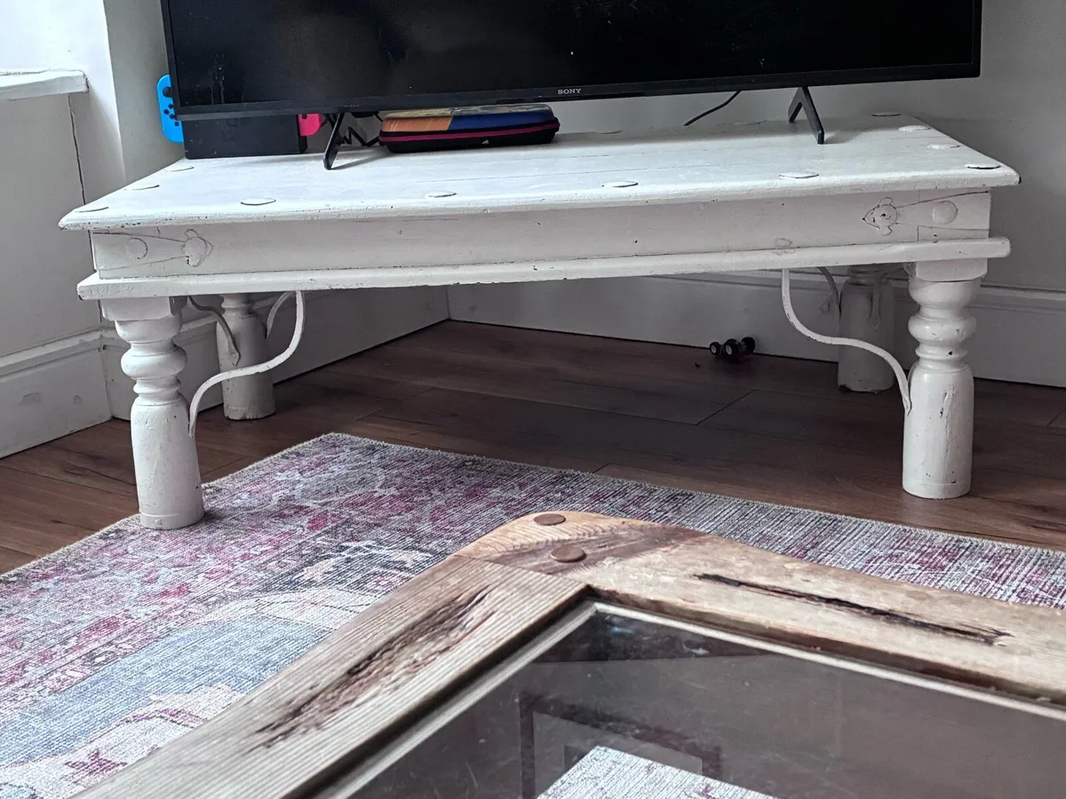Rustic antique TV Stand/Coffee Table - White - Image 3