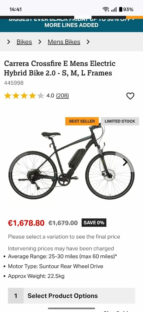 Carrera electric bike with receipt and long warran