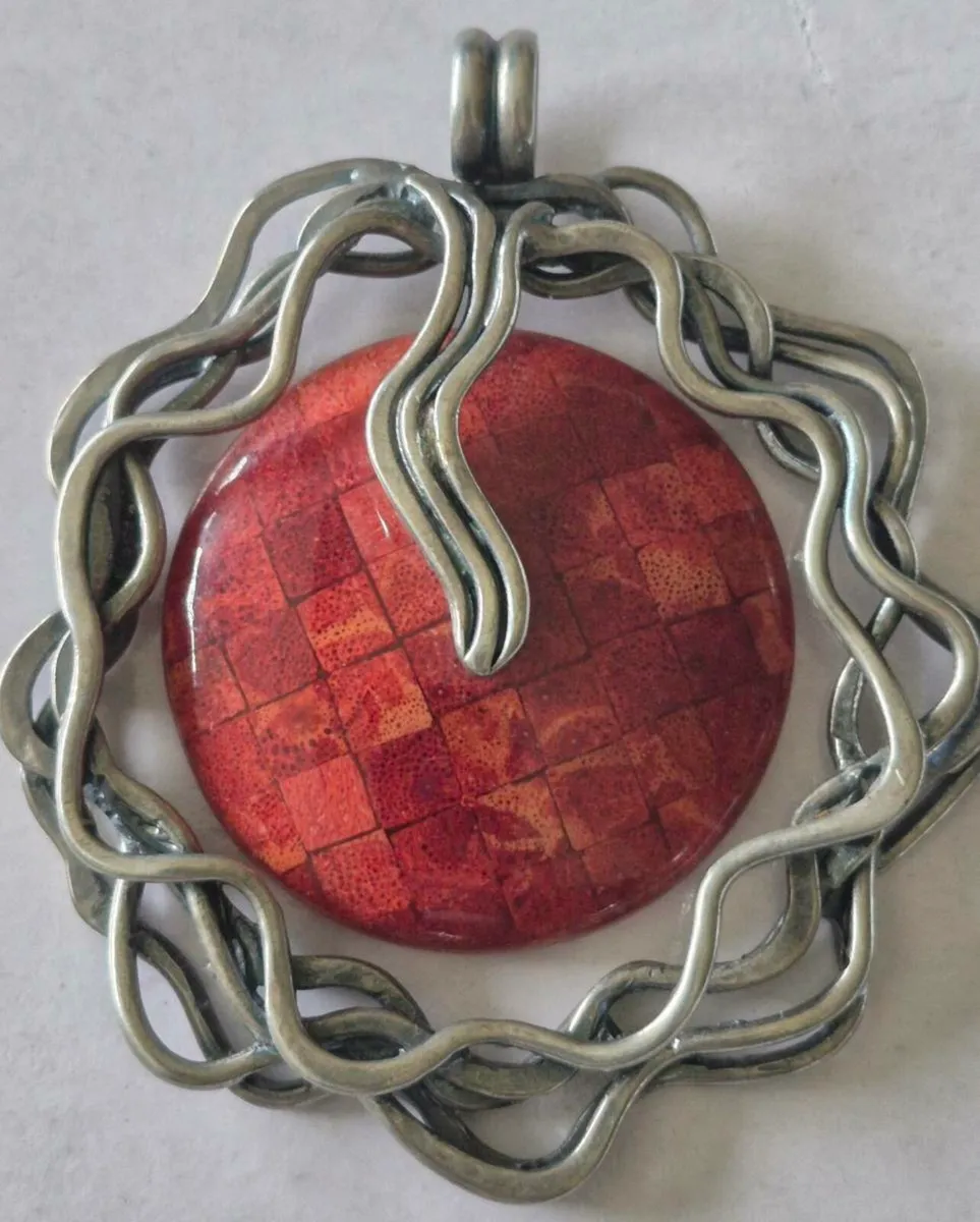 Handcrafted Statement Pendant - Orange - Image 1