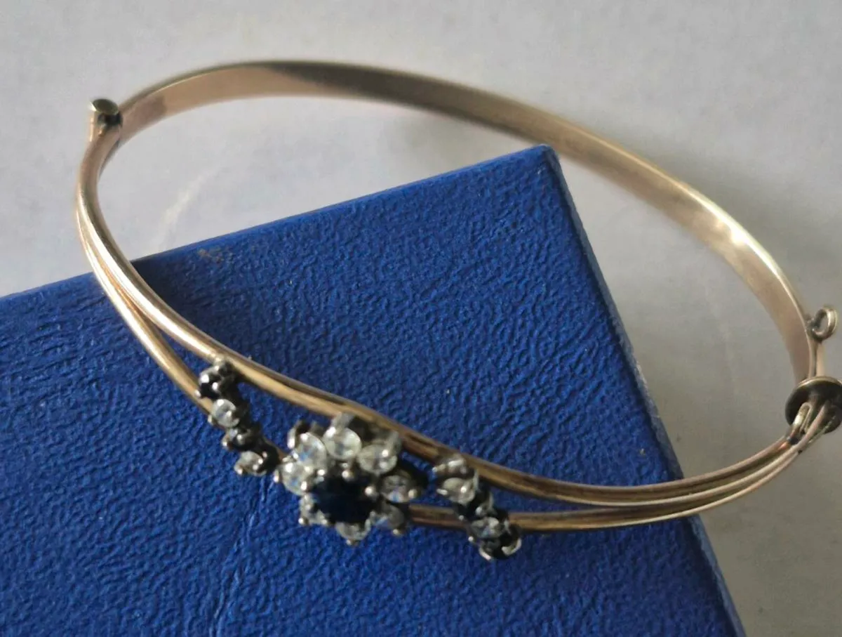 Vintage Rolled Gold Hinged Bangle - Floral Design - Image 1