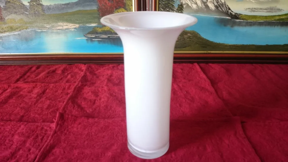 Large 10.5 Inches Tall Milky White Glass Vase - Image 1
