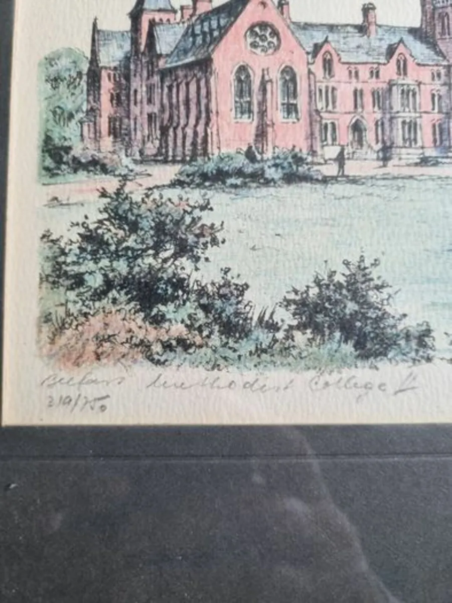 Vintage coloured etching - Belfast University Coll - Image 4