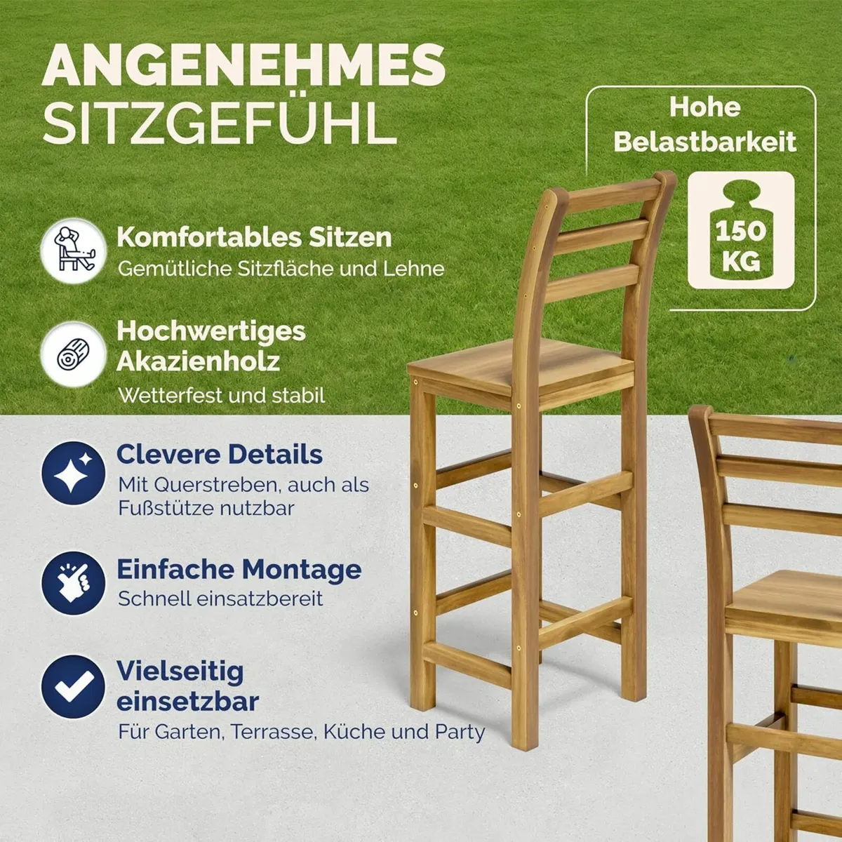 Set of 4 Bar Stools with Backrest Solid Acacia Woo - Image 3