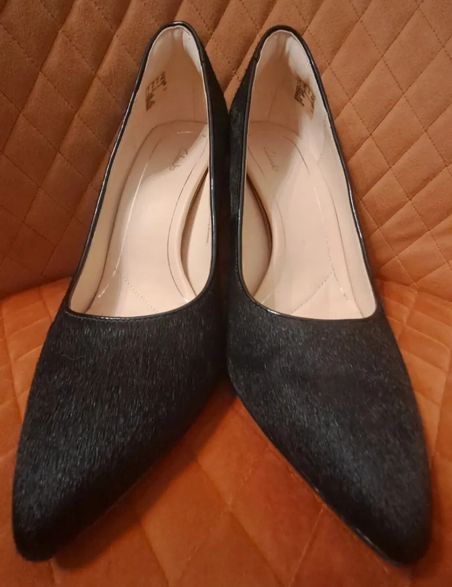 Clarks Leather Fur Court Shoe - Image 1