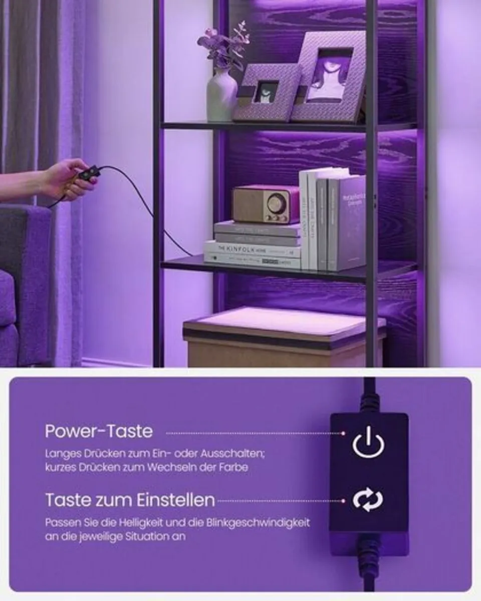 Bookcase with 6 levels and LED lights with 25 colo - Image 2