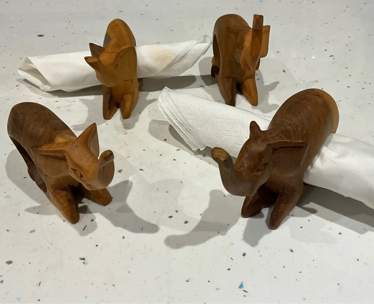 Set of 4 Carved Wood Table Napkin Holders - Image 1