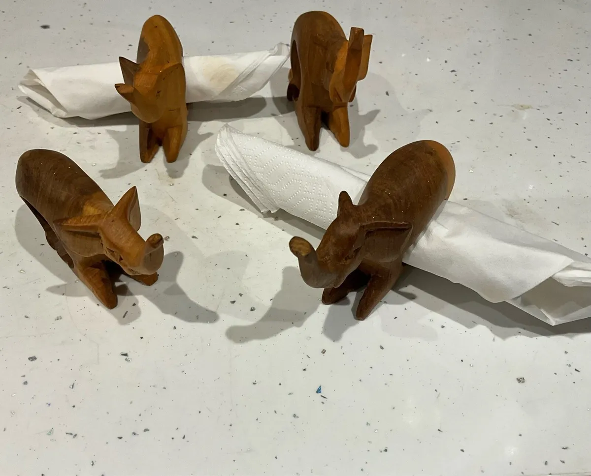 Set of 4 Carved Wood Table Napkin Holders - Image 2