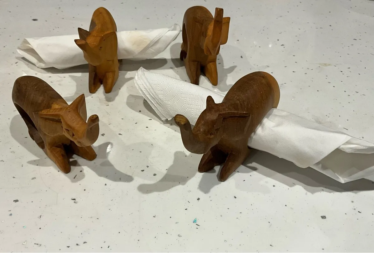 Set of 4 Carved Wood Table Napkin Holders - Image 3