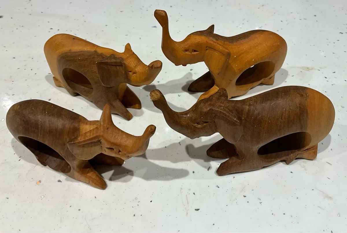 Set of 4 Carved Wood Table Napkin Holders - Image 4