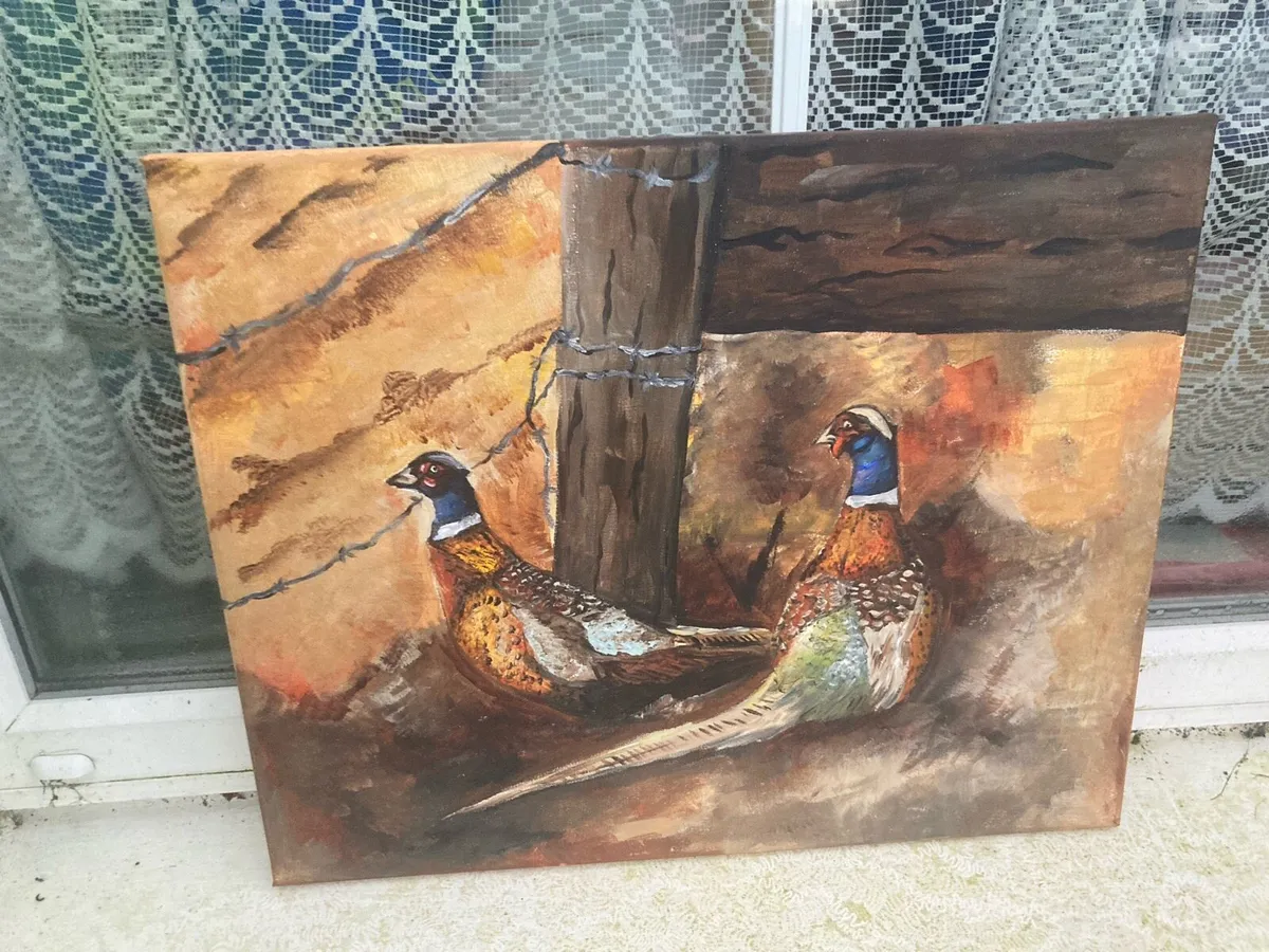 Oil painting birds free postage
