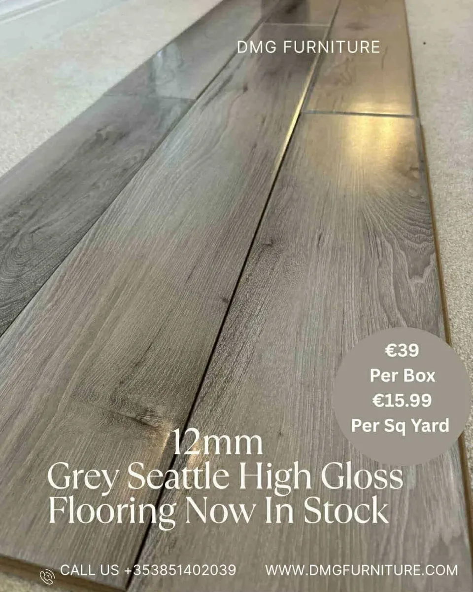 New 12mm Seattle Grey High Gloss Laminated Floorin - Image 1