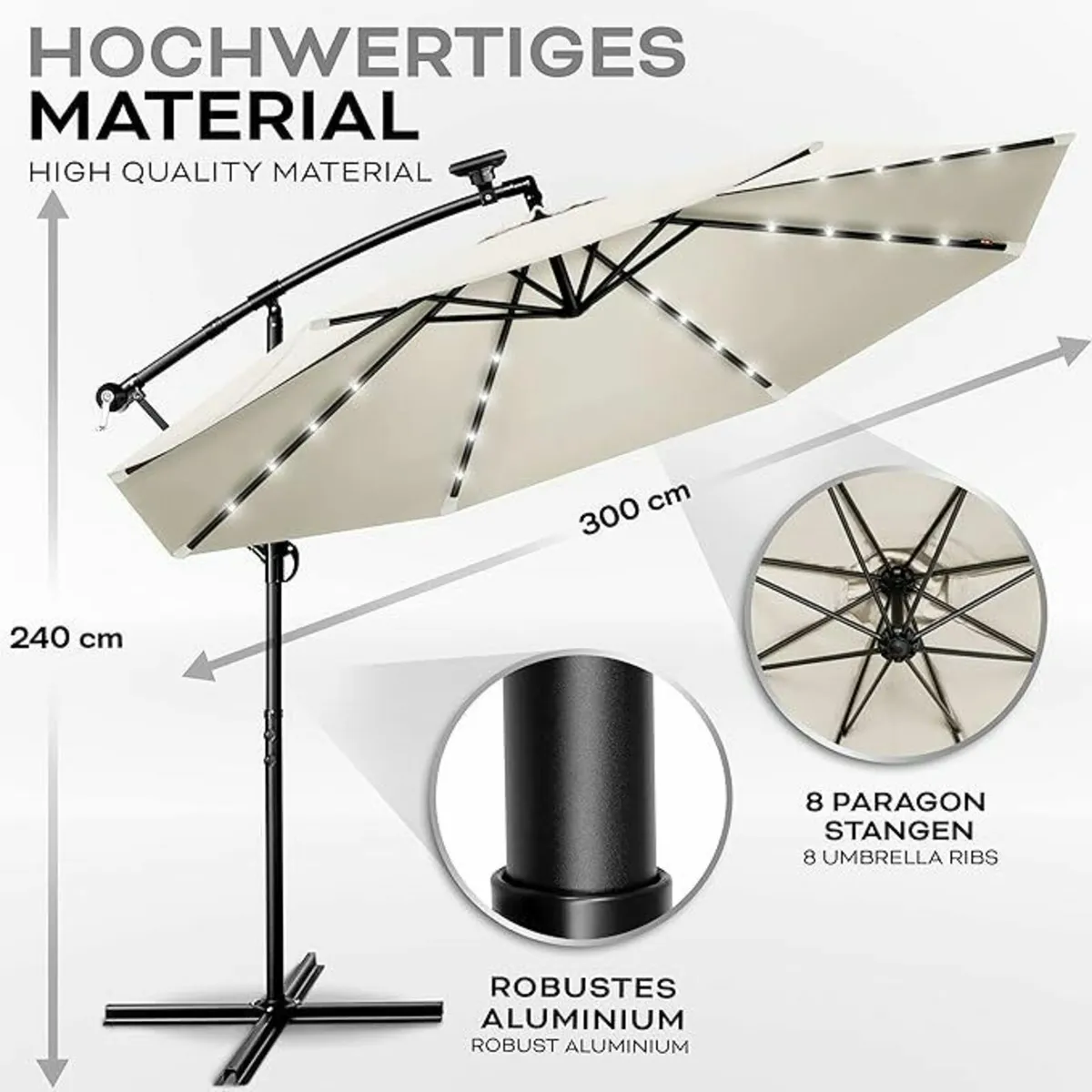 Aluminium LED Solar Cantilever Parasol, Diameter 3 - Image 3