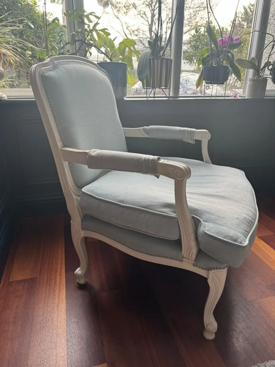 Armchair in duck egg linen. - Image 1
