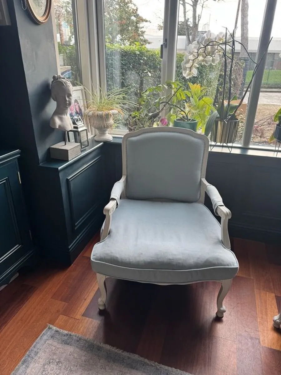 Armchair in duck egg linen. - Image 2