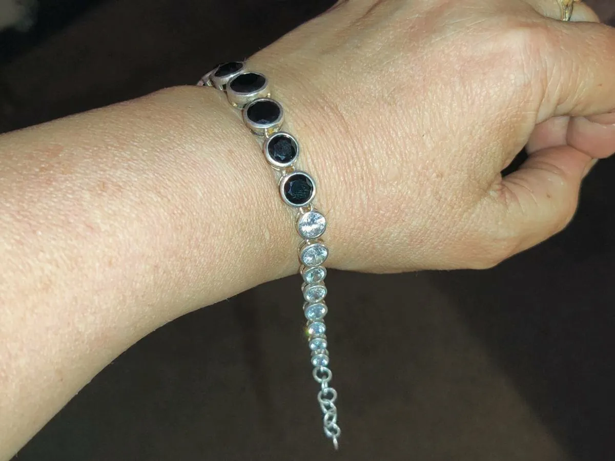 GLITTERY SAPPHIRES,925 Silver 8"New CHUNK Bracelet - Image 3