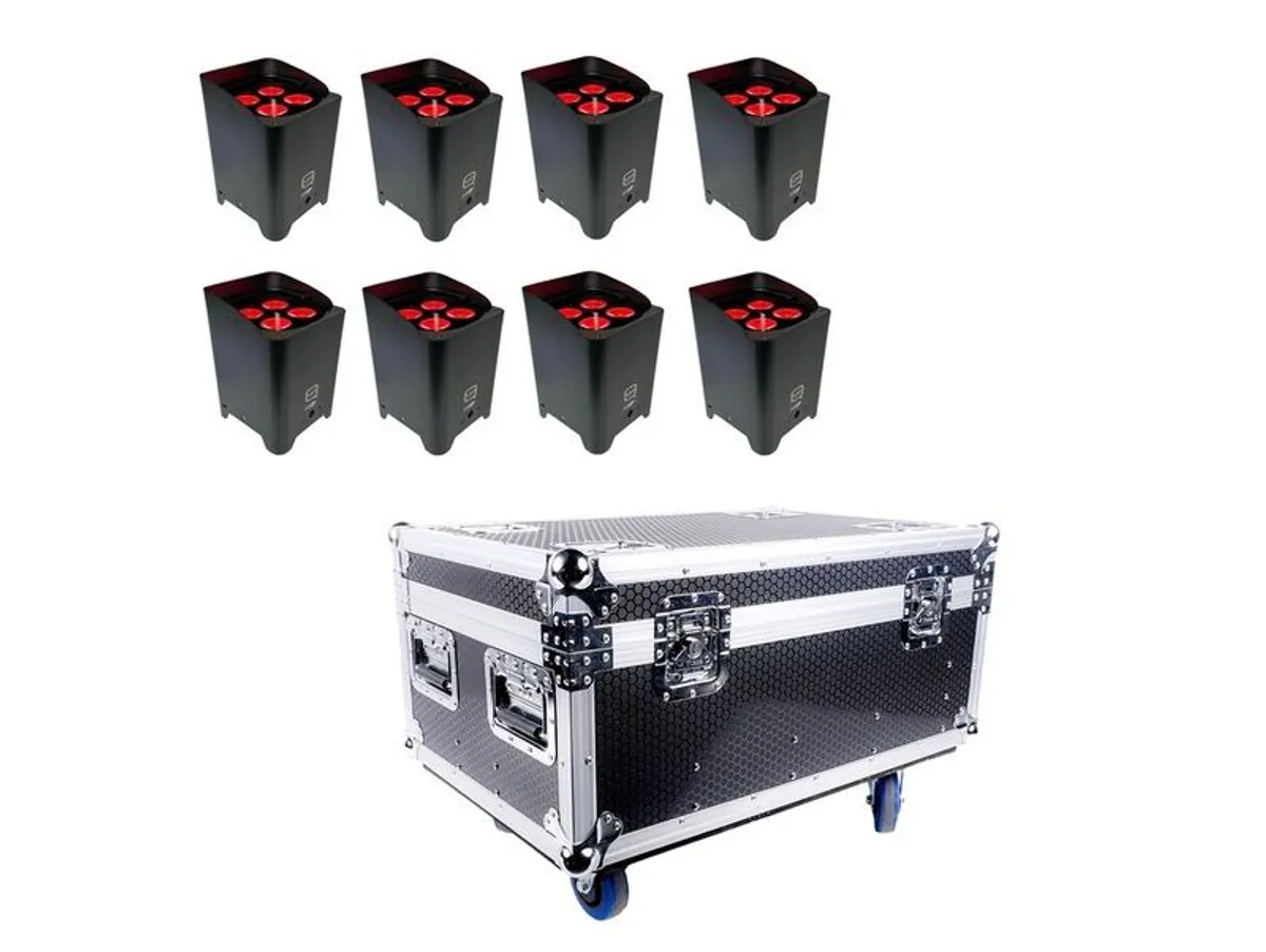 Q-Led Lighting Q4IP+ Uplights with Charging Flightcase (Case Of 8) - Image 1