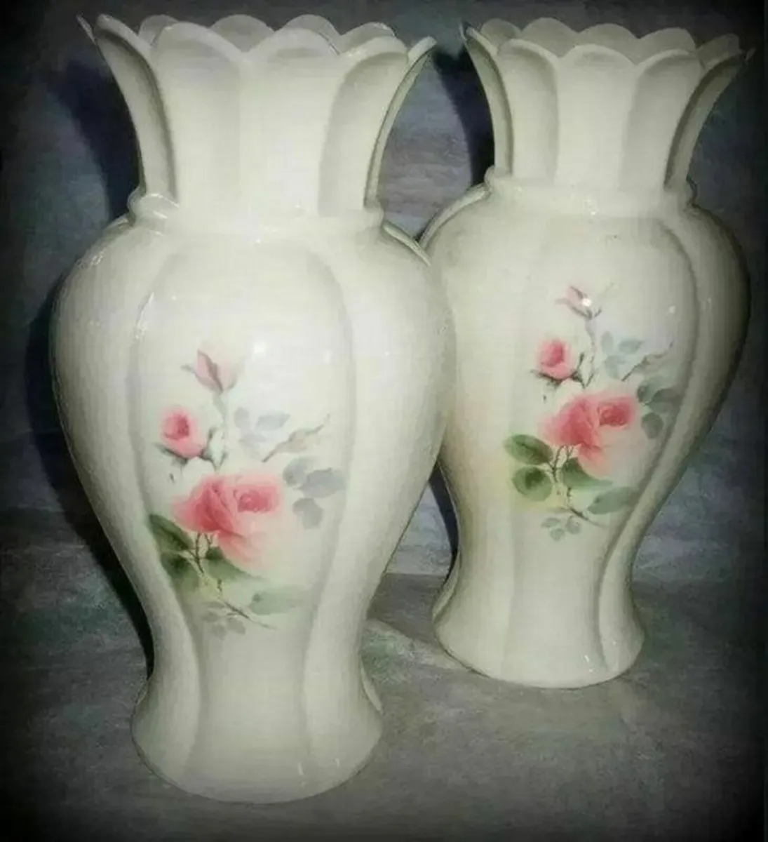 Pair Of Vintage Donegal Parian Irish Rose Vases - Image 2