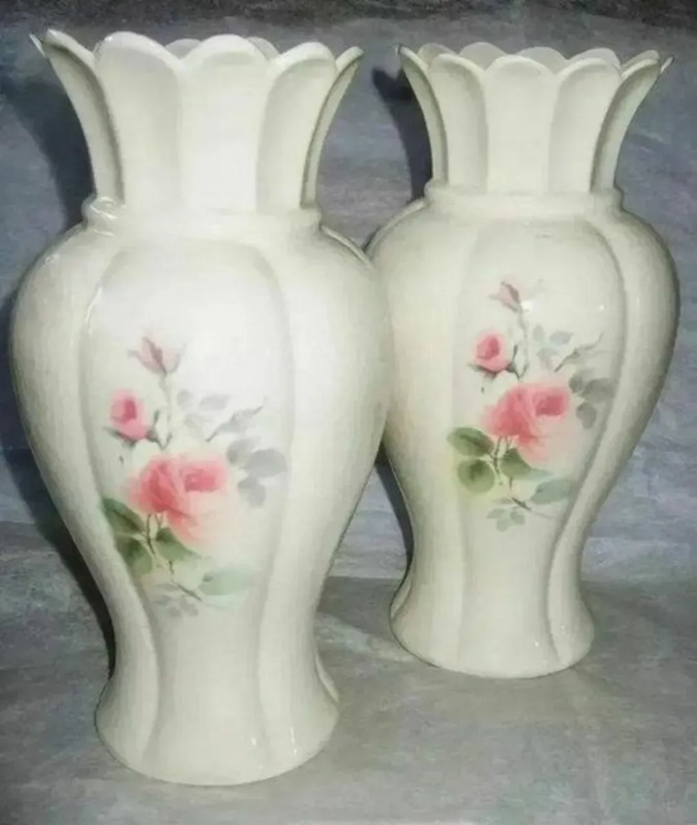 Pair Of Vintage Donegal Parian Irish Rose Vases - Image 3
