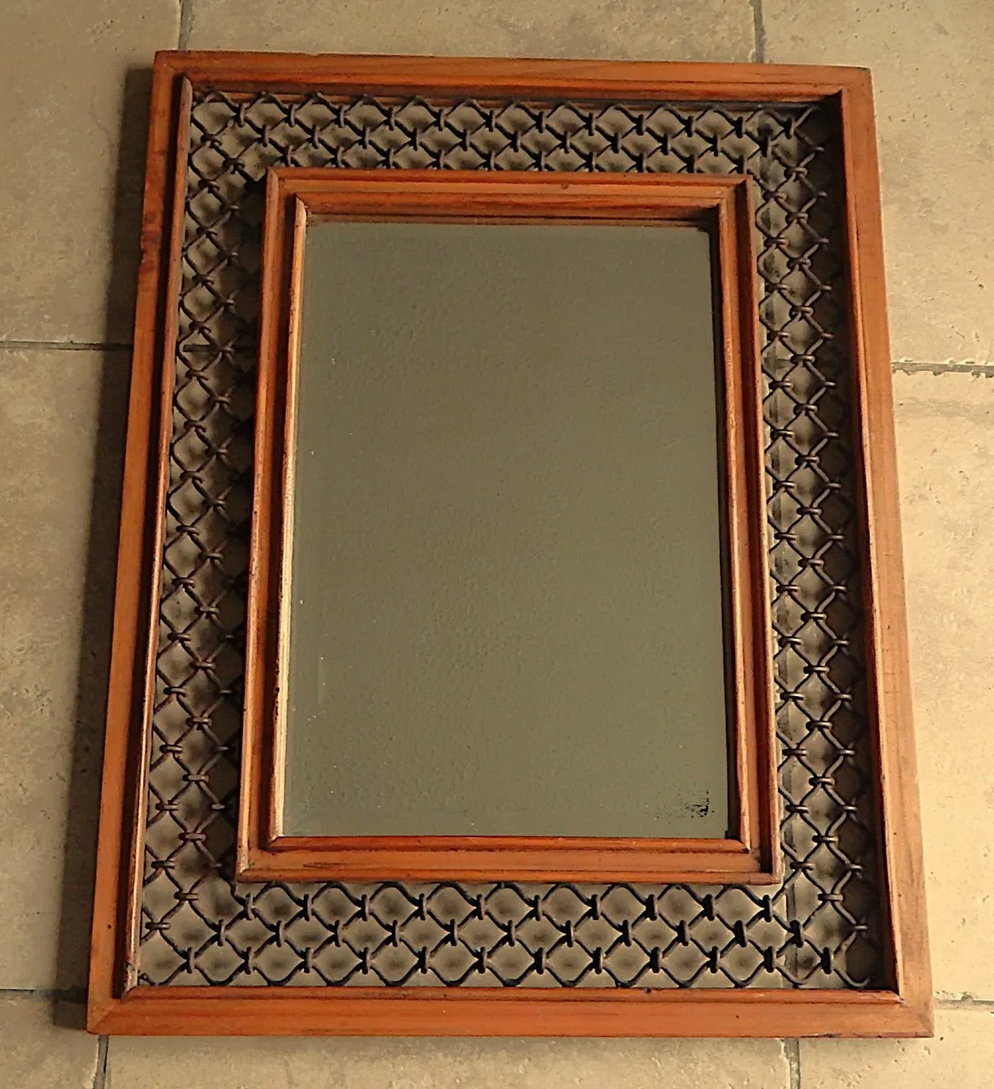 Vintage Bevelled Edge Mirror in Wood & Metal Frame - Image 1