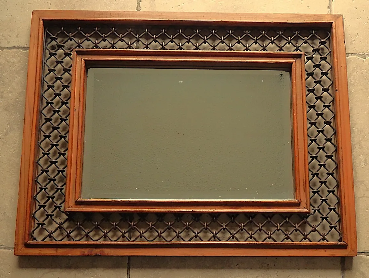 Vintage Bevelled Edge Mirror in Wood & Metal Frame - Image 2