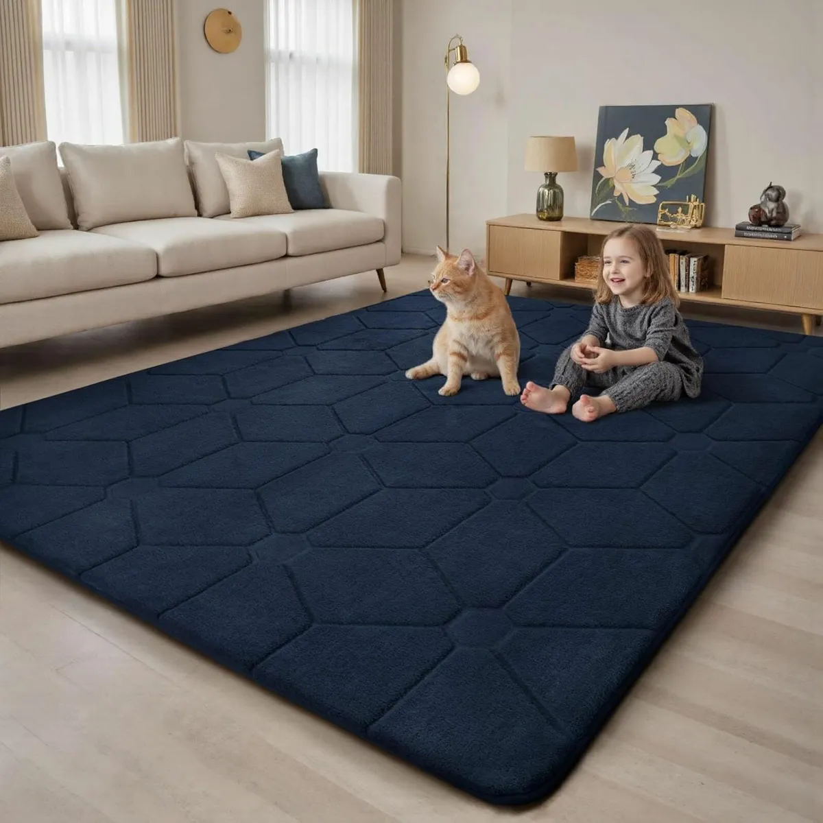 Rugs Living Room 140x200,3D NavyBlue Area - Image 3