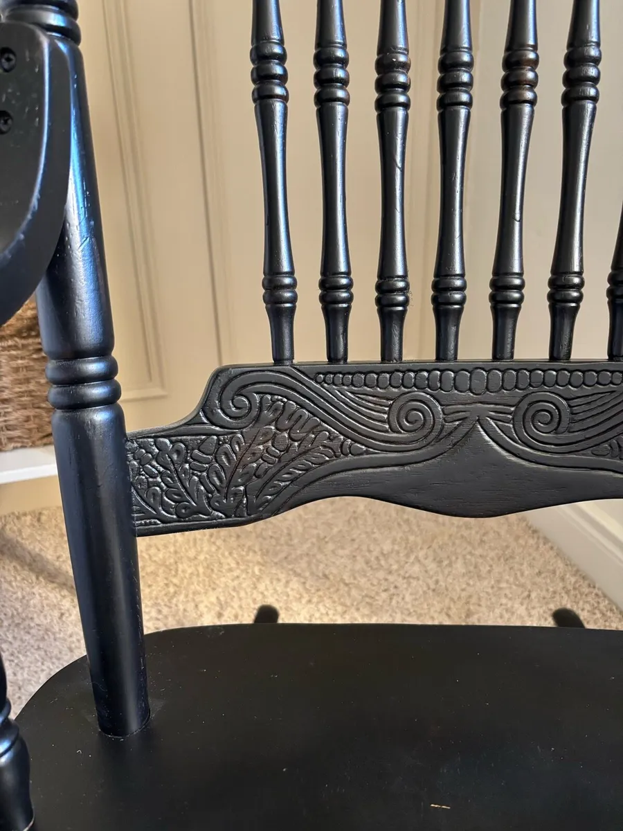 Vintage Black Carved Rocking Chair - Image 4
