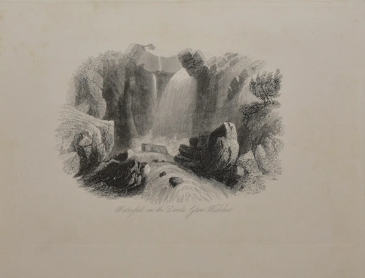 Waterfall Devils Glen Wicklow 1863 Antique Print - Image 1