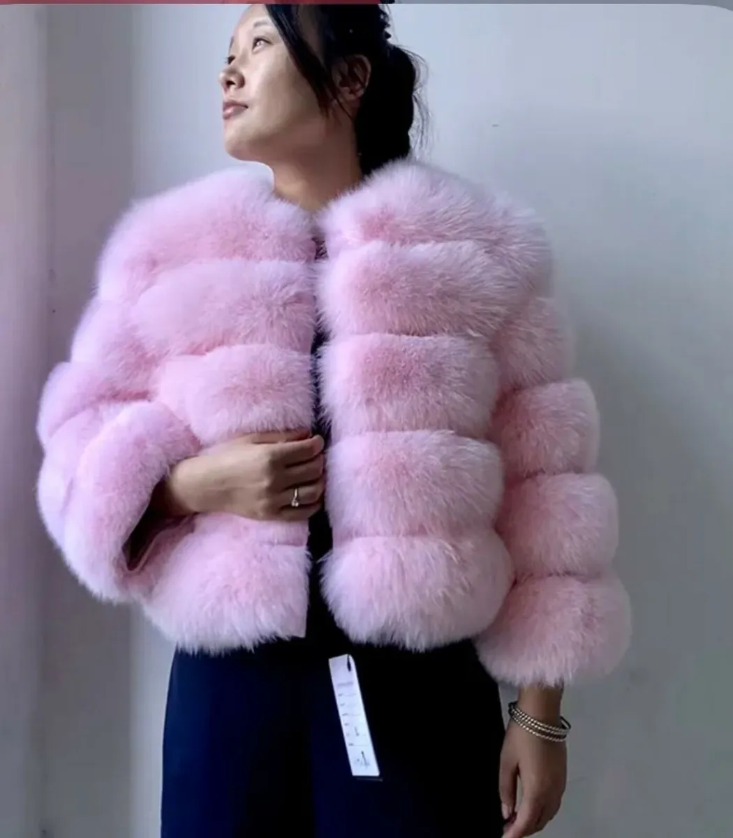 Pink real fur coat