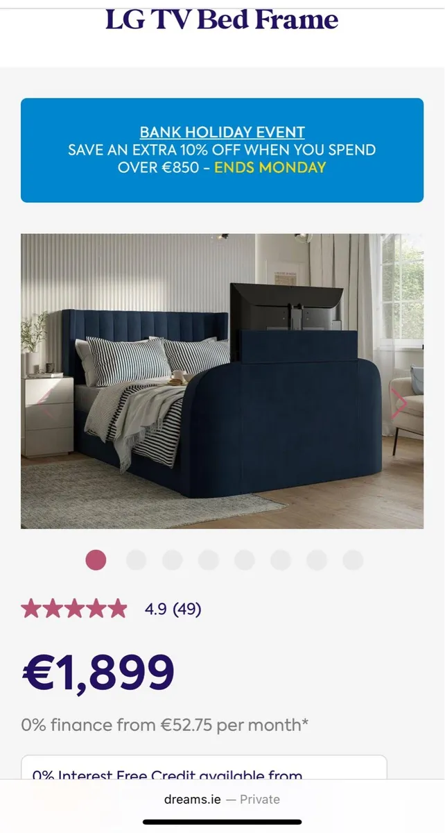 TV Bed (Double Bed with Storage) Navy Frame - Image 1