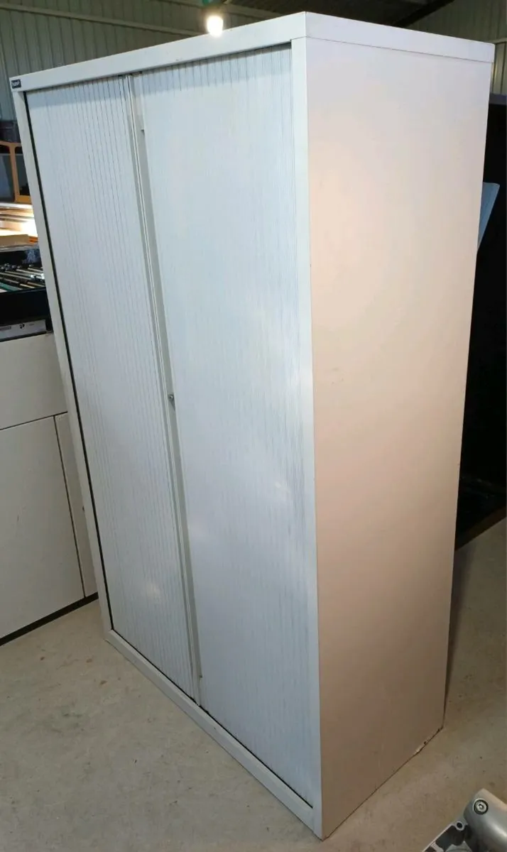 1.62m Triumph Light Grey Tambour Cabinet - Image 1