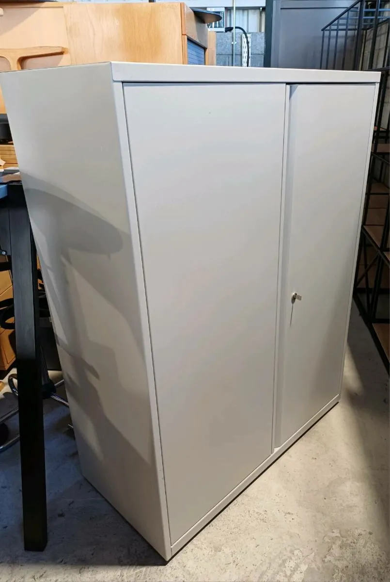 1.3m Bisley Light Grey Steel Tambour Cabinet - Image 1