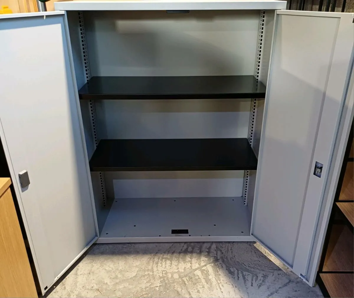 1.3m Bisley Light Grey Steel Tambour Cabinet - Image 3