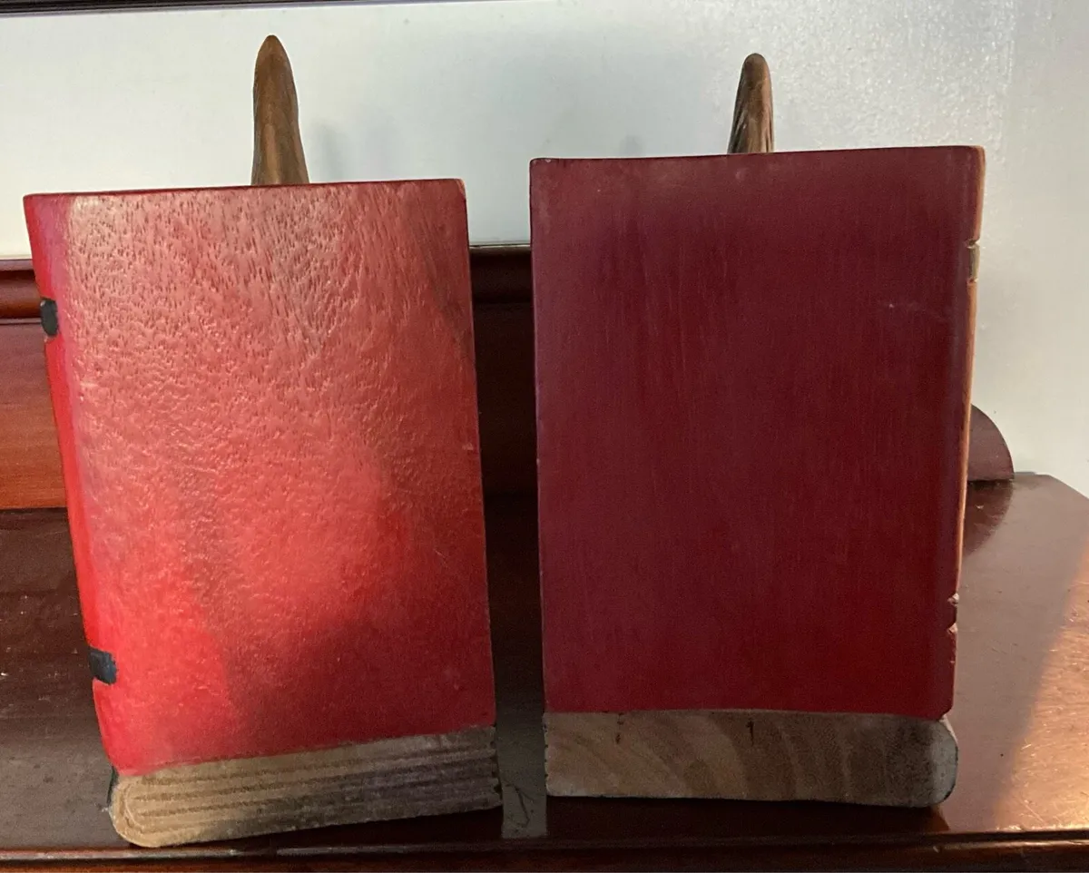 Vintage Wooden Elephant & Books Bookends - Image 3