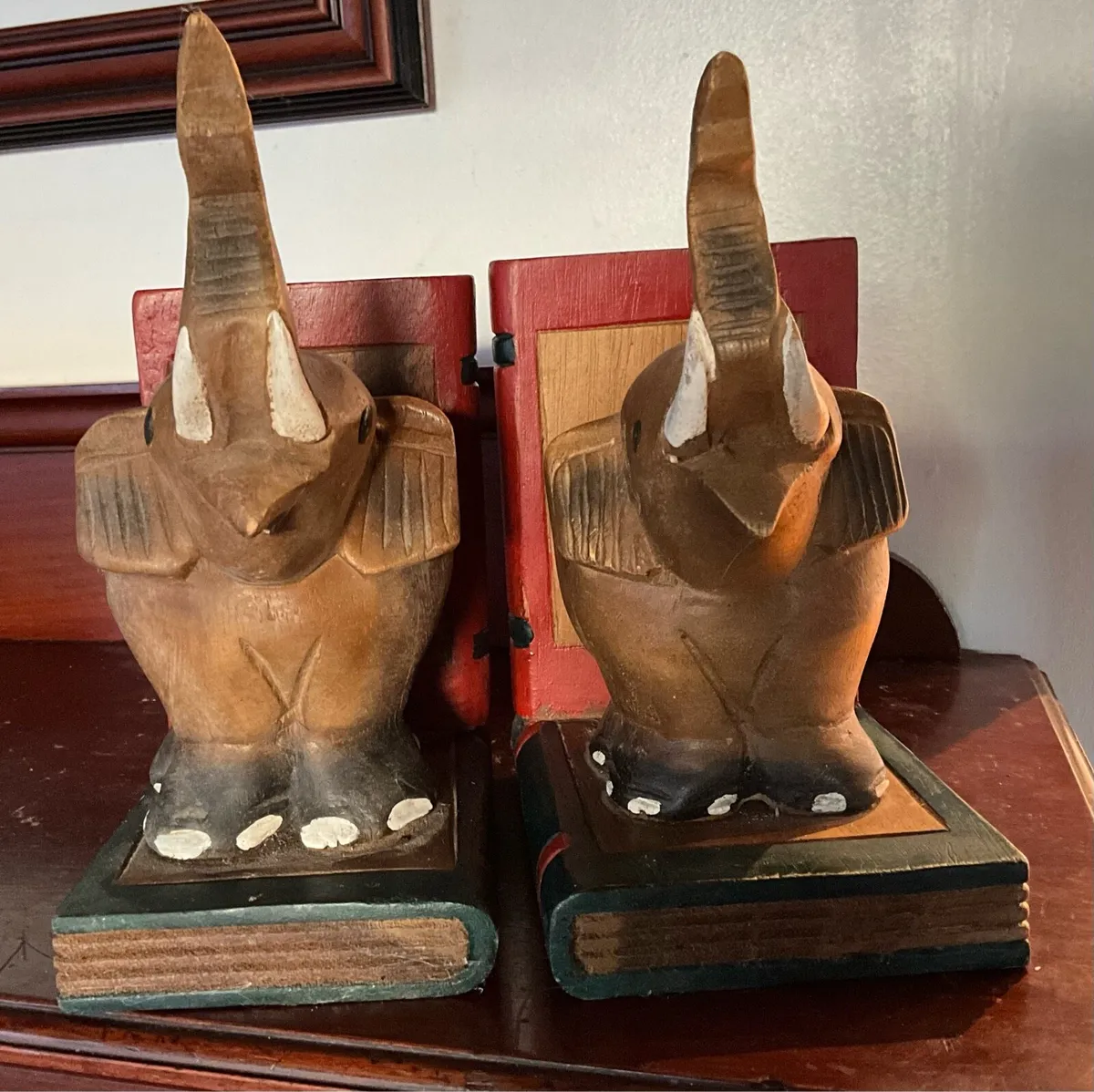 Vintage Wooden Elephant & Books Bookends - Image 4