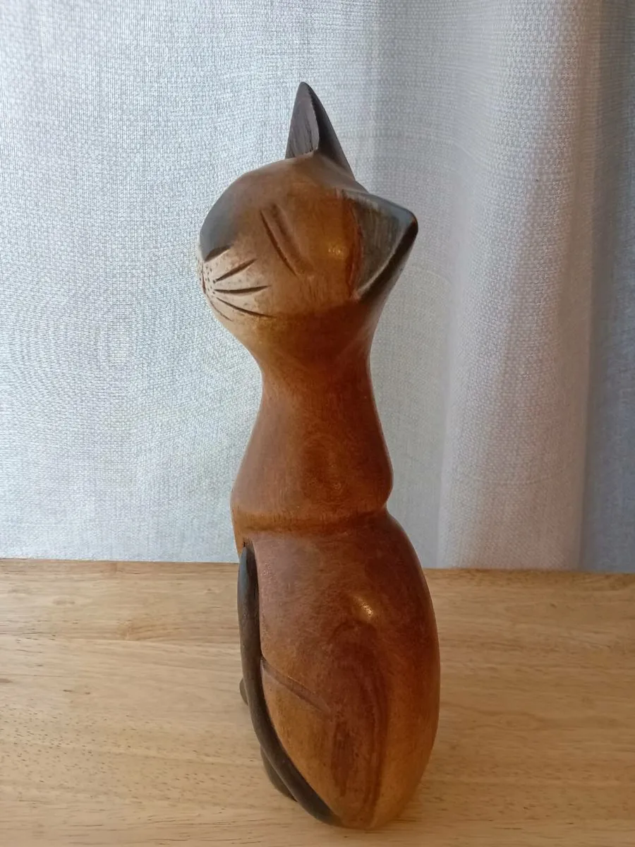 Wooden Hand Carved Cat Sculpture - Image 3