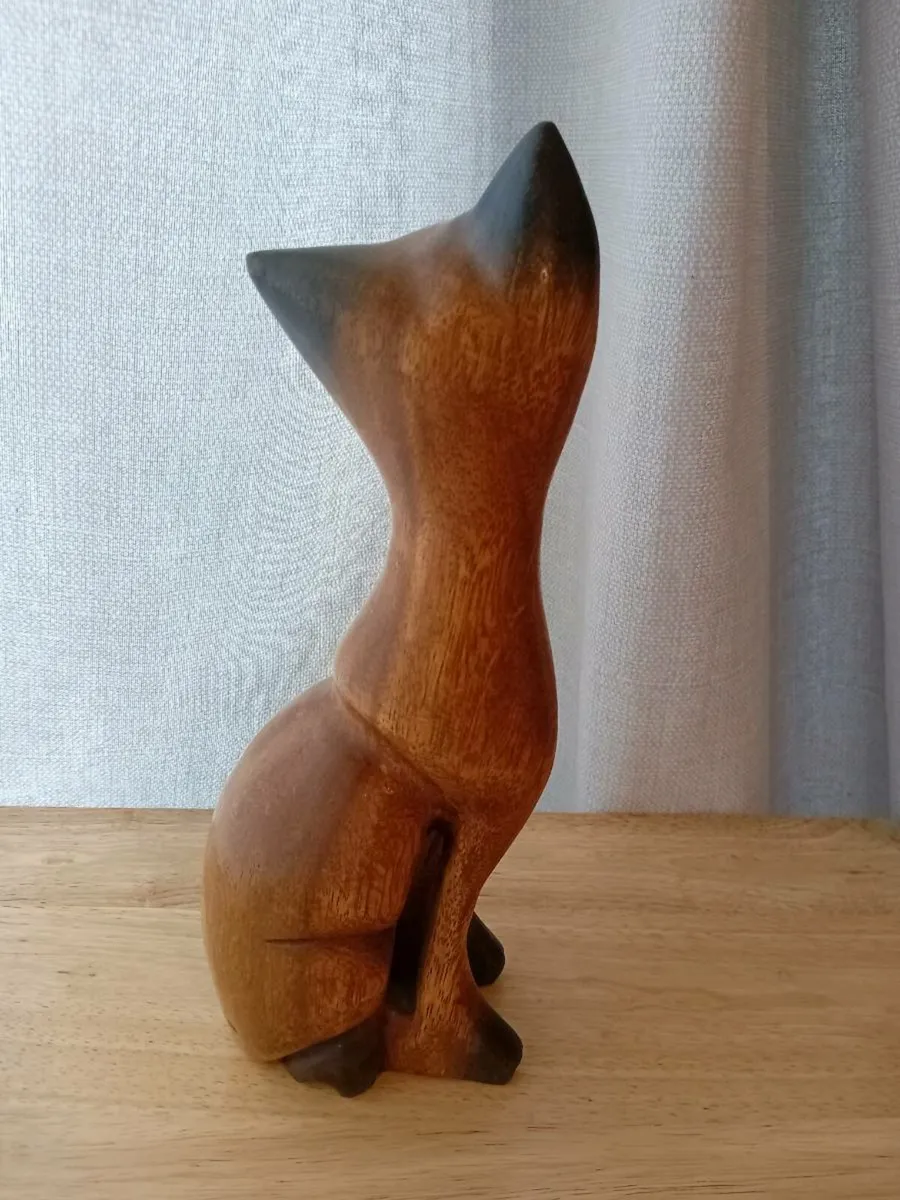 Wooden Hand Carved Cat Sculpture - Image 4