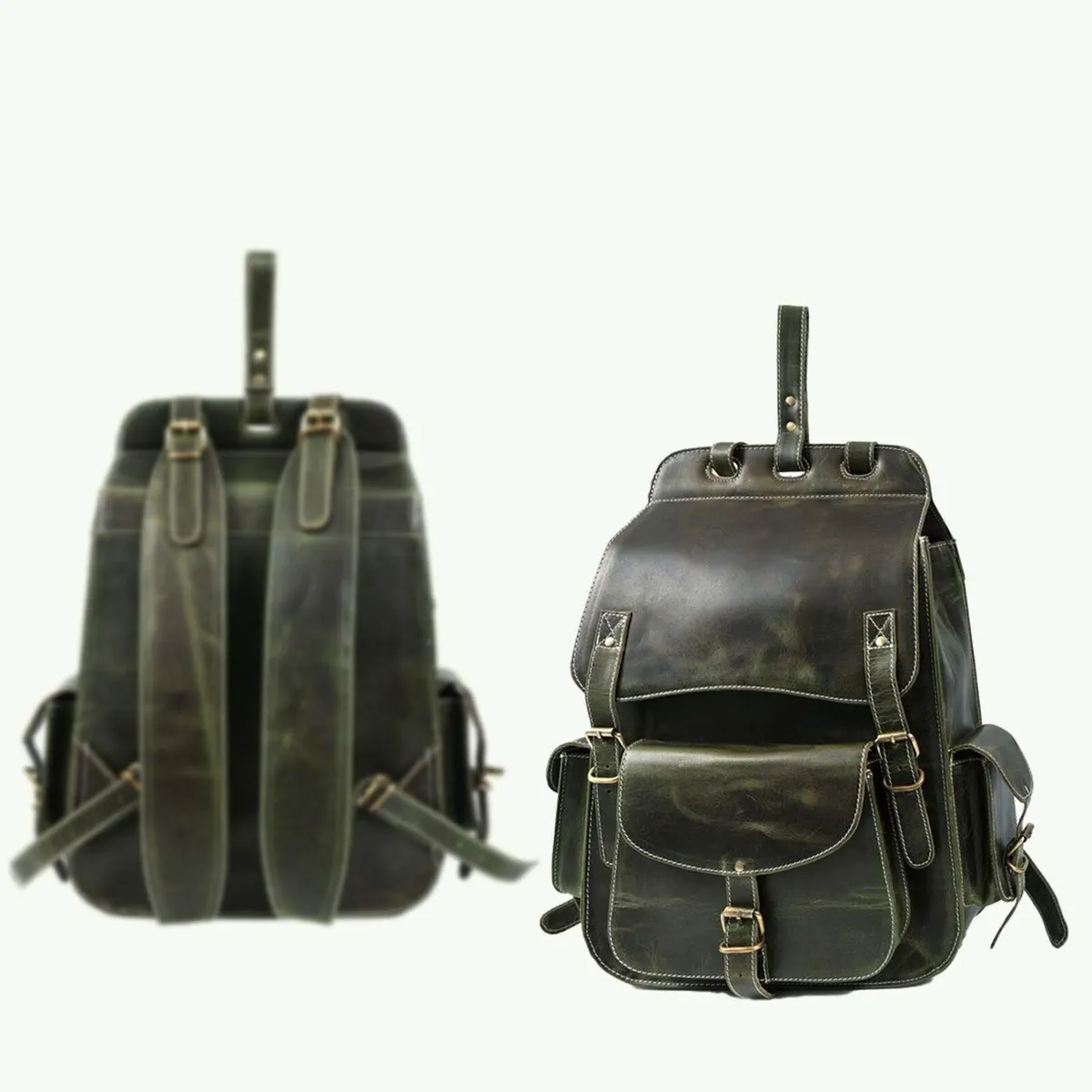 Handmade Genuine Leather Travel, School Backpack - Image 2