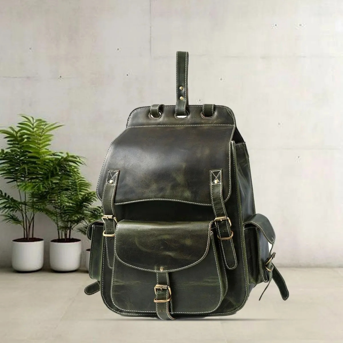 Handmade Genuine Leather Travel, School Backpack - Image 4