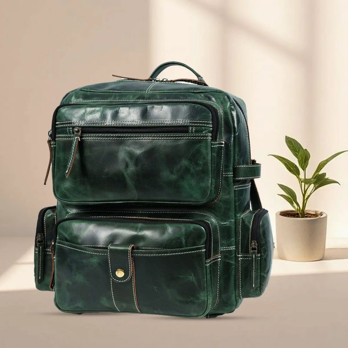 Handmade Leather Backpack for Men Travel Bag - Image 2