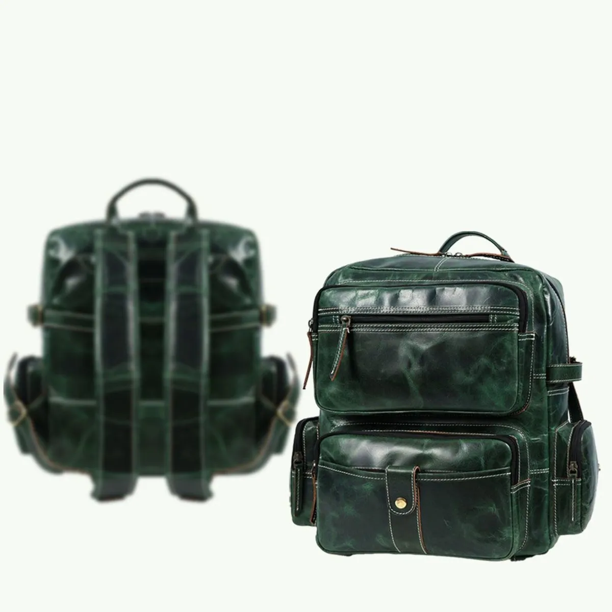 Handmade Leather Backpack for Men Travel Bag - Image 3