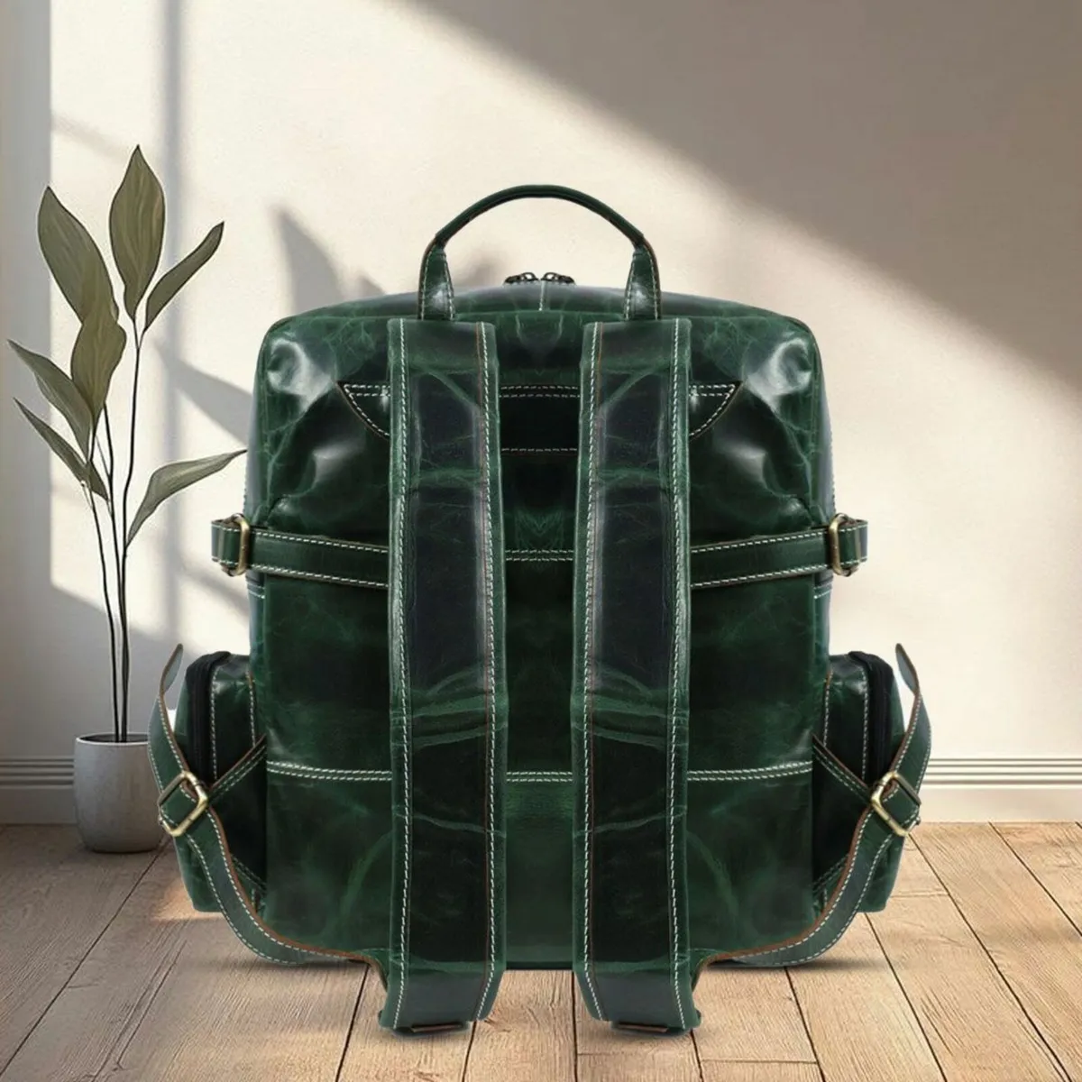 Handmade Leather Backpack for Men Travel Bag - Image 4