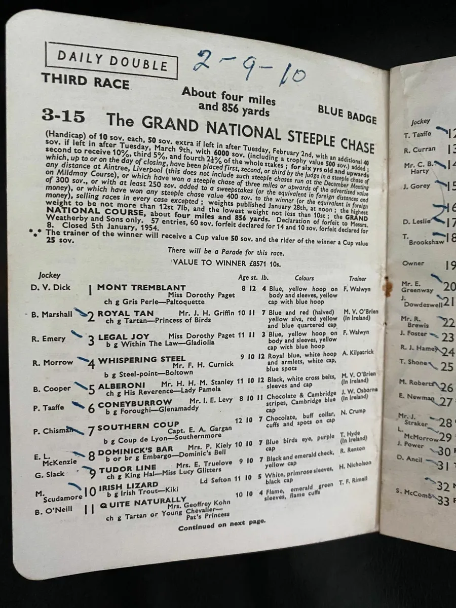 1954 Liverpool Grand National Race Card - Image 2